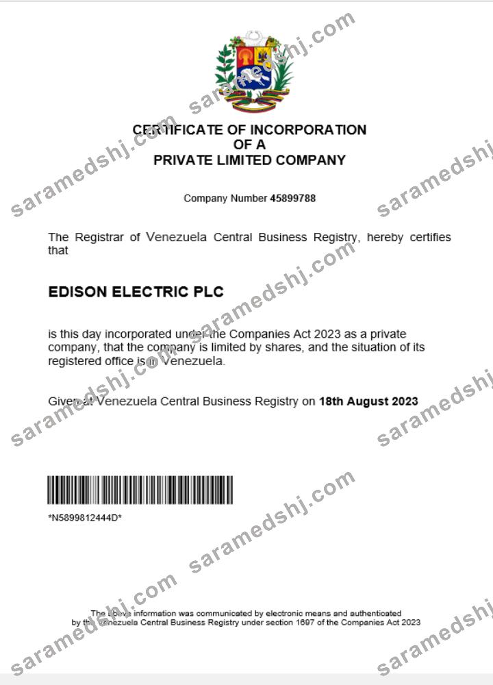 Venezuela business registration certificate Word and PDF template